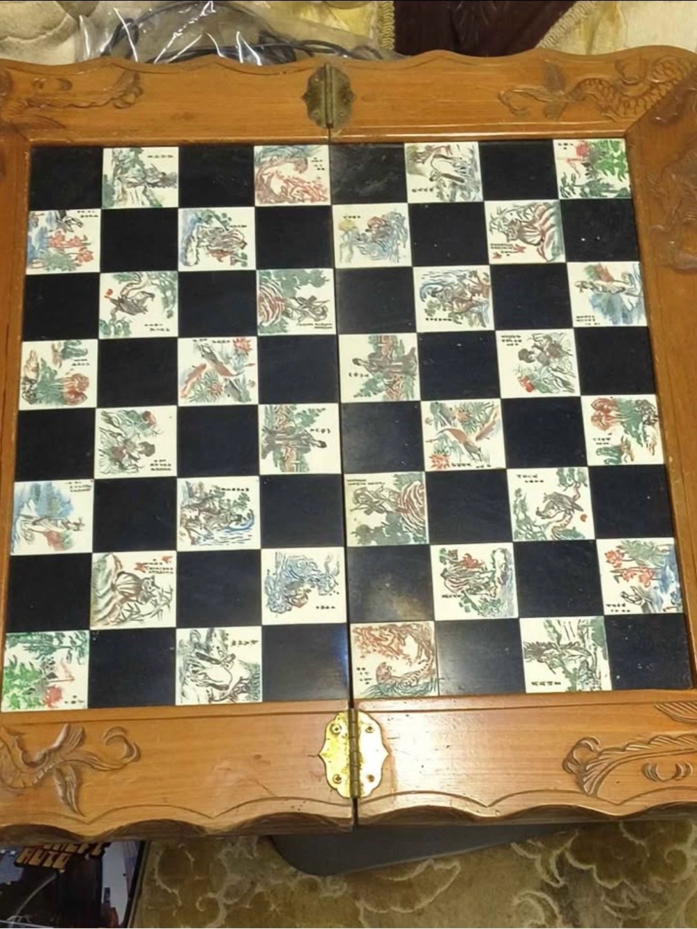 Handcrafted Wooden Chess Board with Black and Natural Wood Tiles